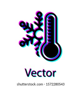 Black Thermometer with snowflake icon isolated on white background.  Vector Illustration