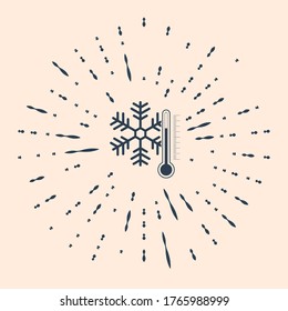 Black Thermometer with snowflake icon isolated on beige background. Abstract circle random dots. Vector Illustration