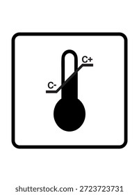 Símbolo de termómetro negro con escala Celsius (°C) que indica la medición y el control de la temperatura. Diseño plano simple, aislado en un fondo blanco. Vector editable adecuado para iconos de Clima, monitoreo de temperatura, indicadores industriales, símbolos de embalaje, señalización y uso de impresión.