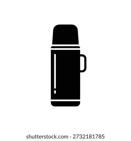 Black thermos bottle isolated flat design vector illustration minimalist travel container
