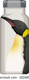 A black thermos bottle with penguin pattern illustration