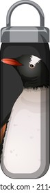 A black thermos bottle with penguin pattern illustration