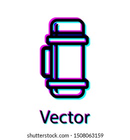 Black Thermos container icon isolated on white background. Thermo flask icon. Camping and hiking equipment.  Vector Illustration