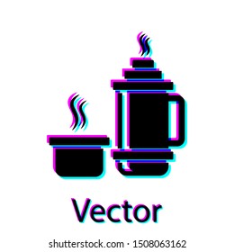 Black Thermos container icon isolated on white background. Thermo flask icon. Camping and hiking equipment.  Vector Illustration