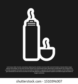 Black Thermos container icon isolated on black background. Thermo flask icon. Camping and hiking equipment.  Vector Illustration