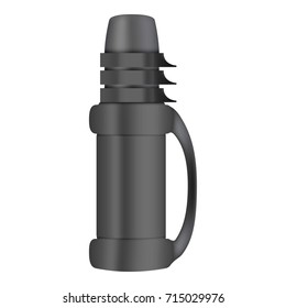 Black thermos mockup. Realistic illustration of black thermos vector mockup for web design isolated on white background