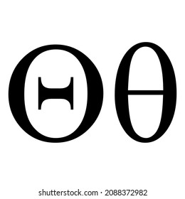 Black theta symbol icon with name. greek alphabet letter