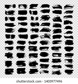 Black thick abstract textured smears big set isolated on a white background