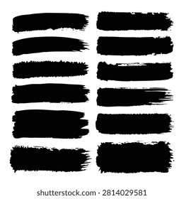 Black Thick Brush Stroke Set Vector Grunge Ink Paint Brush Collectio