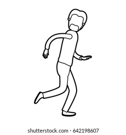 black thick contour caricature faceless full body male person with beard and moustache running vector illustration