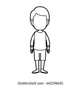 black thick contour caricature faceless guy with hairstyle looking to front vector illustration