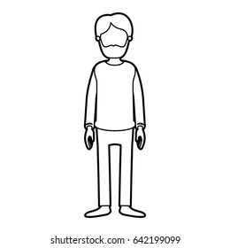 black thick contour caricature faceless full body man bearded with clothing vector illustration