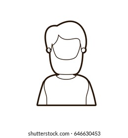 black thick contour caricature faceless half body bearded man vector illustration