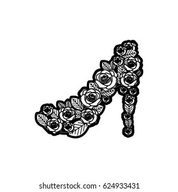 black thick contour of high heel shoe formed by roses vector illustration