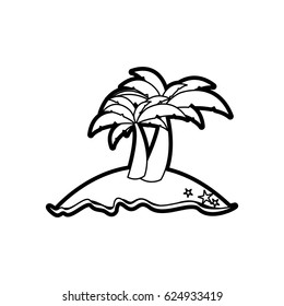 black thick contour of island with two palms vector illustration