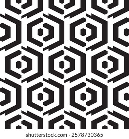 Black thick lines in hexagon shape vector square seamless geometric pattern or texture.