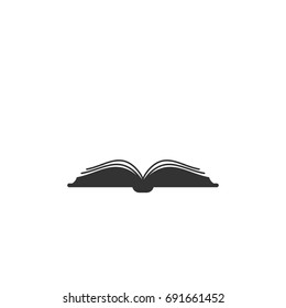 Black thick opened book with curved pages.  Isolated on white. Flat reading icon. Vector illustration. Education logo. Library pictogram.