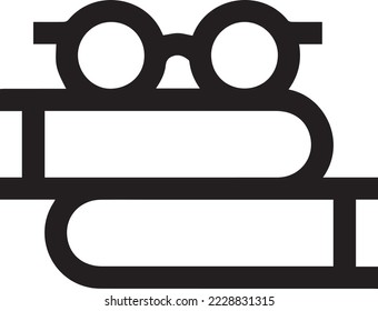 Black thick opened book with round glasses. Isolated on white. Flat reading icon. Vector illustration. Education logo. Library pictogram. Happy teachers day icon. Glasses and book logo