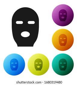 Black Thief mask icon isolated on white background. Bandit mask, criminal man. Set icons in color circle buttons. Vector Illustration