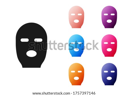 Black Thief mask icon isolated on white background. Bandit mask, criminal man. Set icons colorful. Vector Illustration