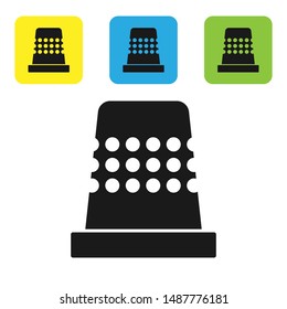 Black Thimble for sewing icon isolated on white background. Set icons colorful square buttons. Vector Illustration