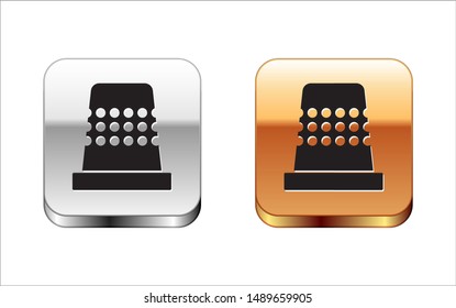 Black Thimble for sewing icon isolated on white background. Silver-gold square button. Vector Illustration