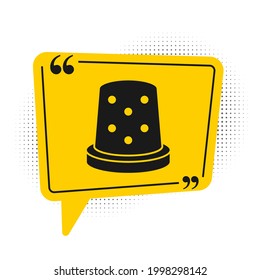 Mímica negra para el icono de coser aislado en el fondo blanco. Símbolo amarillo de burbuja de habla. Vector