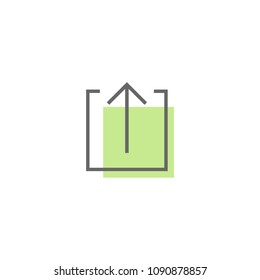 Black thin arrow up in outline square with green spot. line icon. Isolated on white. Upload icon.  Upgrade sign. North pointing arrow.