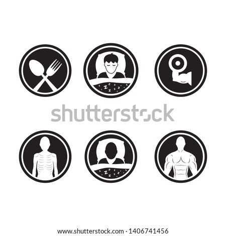 Black thin body, food, exercise, rest and smart body icons isolated on white background illustration vector