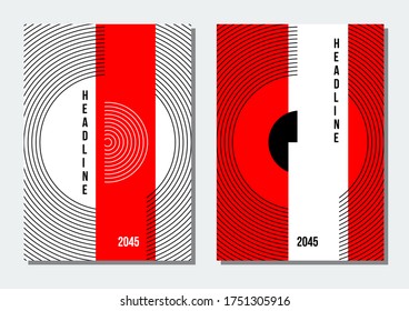 círculos finos negros y fondo rojo, cubierta geométrica abstracta, empresarial o corporativa
