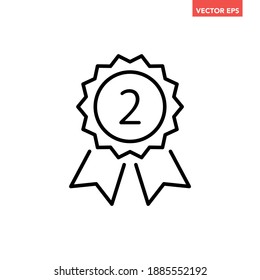Black thin line 2nd award medal icon, simple round recognition flat design vector pictogram, infographic vector for app logo web website button ui ux interface elements isolated on white background