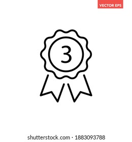 Línea delgada negra Icono de la tercera medalla de premio, simple reconocimiento redondo diseño plano pictograma vector, vector infográfico para el logo de la aplicación sitio web botón ui ux elementos de interfaz aislados en fondo blanco