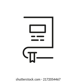 black thin line abstract book icon for education. simple lineart trend stroke art knowledge logotype graphic web design element isolated on white. concept of brochure with rules or guidebook sign