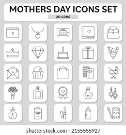 Black Thin Line Art Mother Day Square Icon Set.