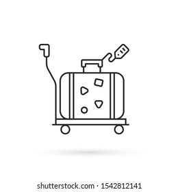 black thin line baggage transportation icon. concept of transfer luggage in airport for tourist. stroke style minimal modern simple logotype graphic art minimal design isolated on white background