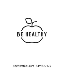 black thin line be healthy logo. concept of fresh fruit badge like eco friendly meal. flat lineart style trend modern logotype graphic design element isolated on white background