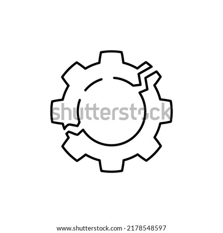 Black thin line broken gear like disruption icon. flat stroke style trend modern logotype graphic art design web element isolated on white. concept of breaking detail or poor work of the mechanism