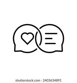 black thin line bubble with hearts like sexting. simple trend modern graphic chatroom logotype design element isolated on white background. concept of social media conversation badge for online dating