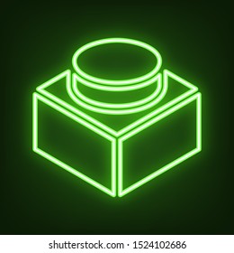 Black thin line building toy sign. Green neon icon in the dark. Blurred lightening. Illustration.