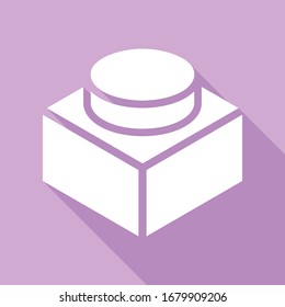 Black thin line building toy sign. White Icon with long shadow at purple background. Illustration.