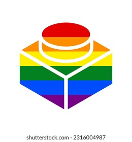 Black thin line building toy sign. Rainbow gay LGBT rights colored Icon at white Background. Illustration.