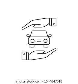 black thin line car insurance icon. concept of front view auto or new automobile belay or ownership. stroke flat trend modern simple lineart logotype graphic art design isolated on white background