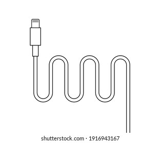 black thin line charger lightning cable. simple stroke style trend modern logotype graphic lineart art design isolated on white background. concept of equipment for fast and easy charging gadgets