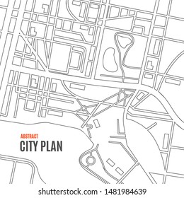 Black Thin Line City Map Card Background Include of Avenue and Neighborhood. Vector illustration of Cityscape View