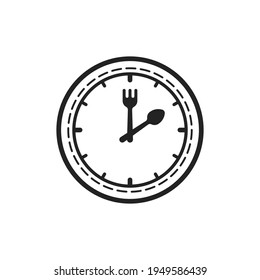 black thin line clock like business lunch time icon. flat linear style modern logotype graphic art design web element isolated on white background. concept of daily dinner break for office staff