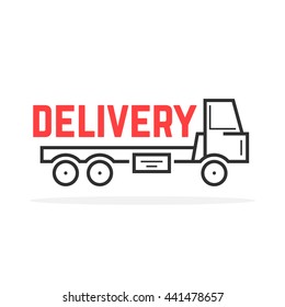 black thin line delivery truck. concept of haulage, trailer, free delivery, tank vehicle shall, order, customer. flat outline style trend modern logotype design vector illustration on white background