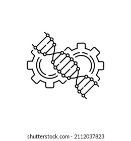 black thin line dna icon or gene sequence symbol. outline trend bio engine or heredity discovery logotype graphic stroke design isolated on white. concept of error correction or molecular cloning