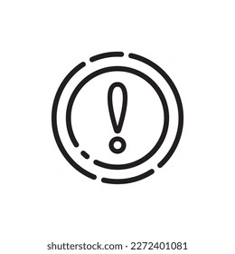 schwarze dünne Linie Ausrufezeichen Symbol im Kreis. Konzept der Fehler- oder Fehlerform und ui-Element. Streichkunst lineares, aufmerksames, logotypisches, minimales Design einzeln auf weißem Hintergrund