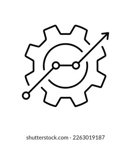 black thin line gear like insight or metric icon. flat linear trend modern stroke fin tech logotype graphic web art design element isolated on white background. concept of manufacturing or methodology