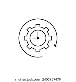 black thin line gear like time management icon. concept of work flow pictogram. flat linear trend modern technical logotype graphic stroke art design infographic element isolated on white background